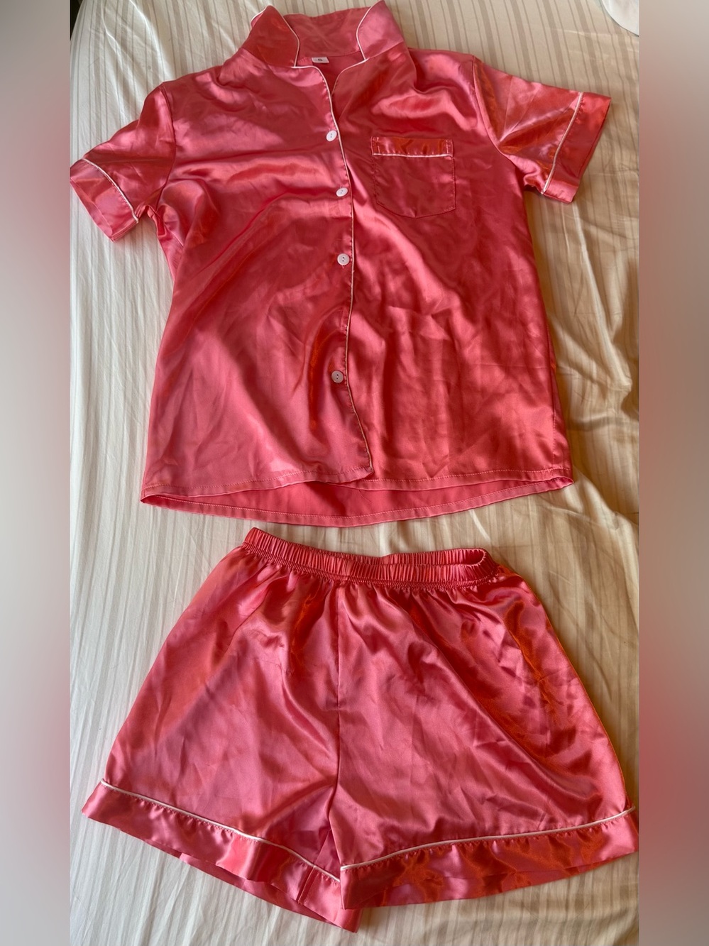 Amazon Satin Short Sleeve Pajama Set - Hot Pink
